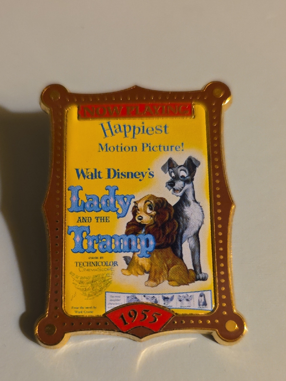 Walt Disney's Lady and the Tramp 1955 Collectible Pin - Yellow & Gold